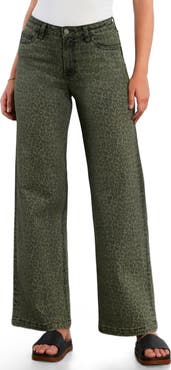 Wash Lab Denim Animal Print Straight Leg Jeans