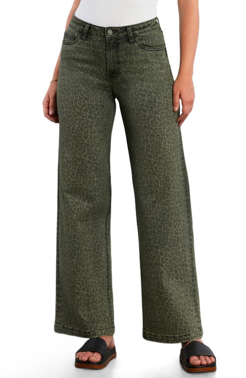 Wash Lab Denim Animal Print Straight Leg Jeans In Green