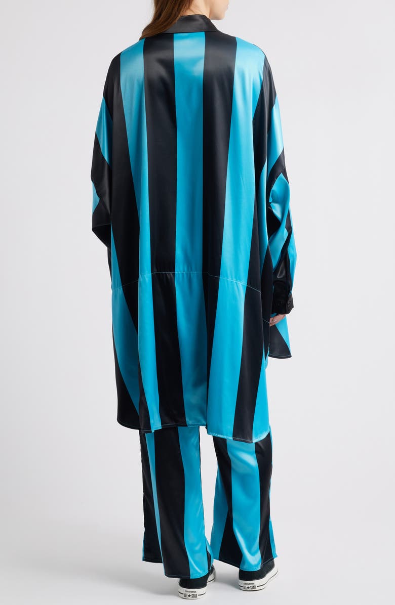 Dressed in Lala Posh Stripe Oversize Satin Button-Up Shirt & Pants Set, Alternate, color, Blue/ Black