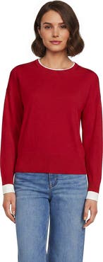 Lands' End Double Trim Cotton Crew Neck Sweater