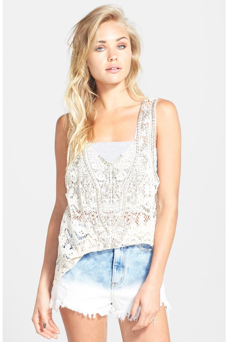 Embellished Crochet Tank, Main, color, IVORY