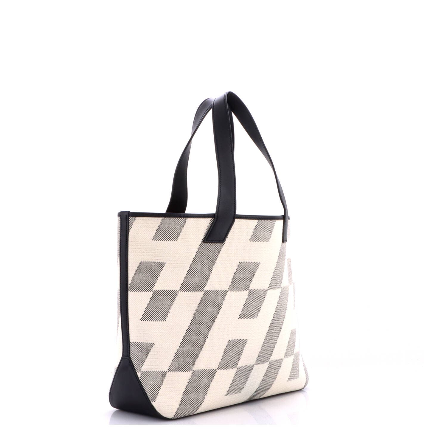 Cabas H en Biais Tote Canvas with Leather 40, Alternate, color, Noir