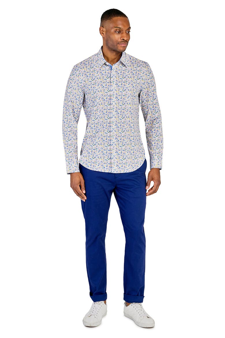 Slim Fit Spring Floral Recycled 4-Way Stretch Performance Long Sleeve Shirt, Alternate, color, WHITE
