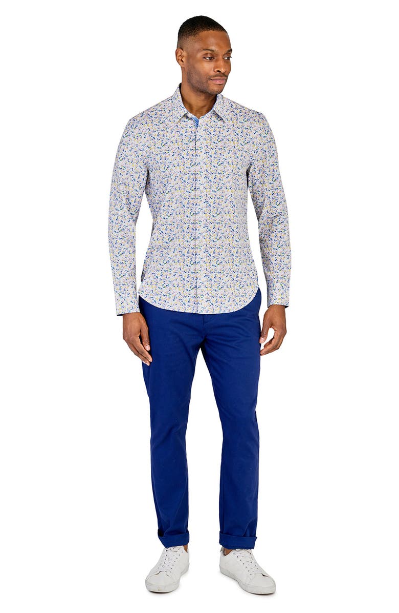 CONSTRUCT Slim Fit Spring Floral Recycled 4-Way Stretch Performance Long Sleeve Shirt, Alternate, color, White