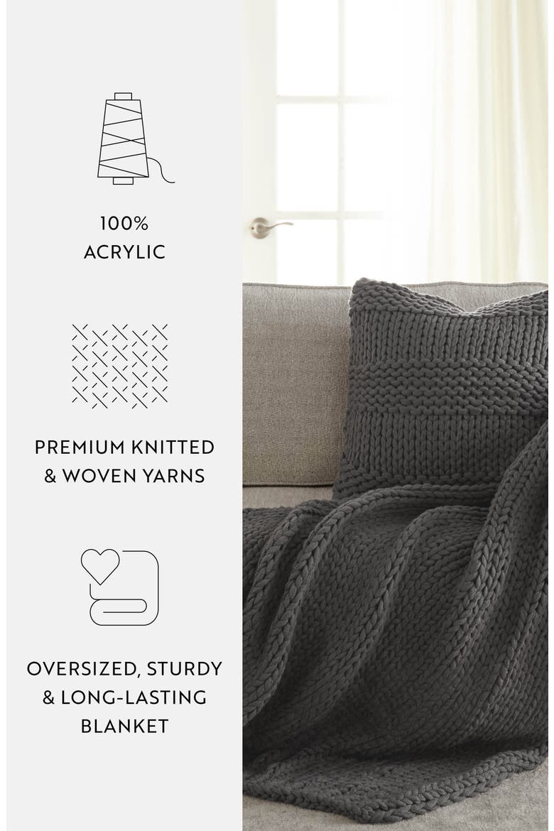 Chunky Knit Accent Pillow & Oversize Throw Blanket Set, Alternate, color, GRAY