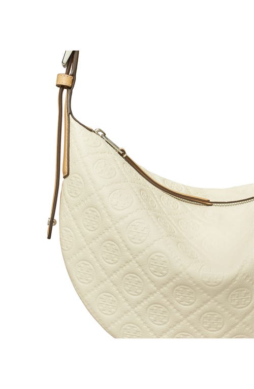 Tory Burch T-monogram Jacquard Crescent Shoulder Bag In White