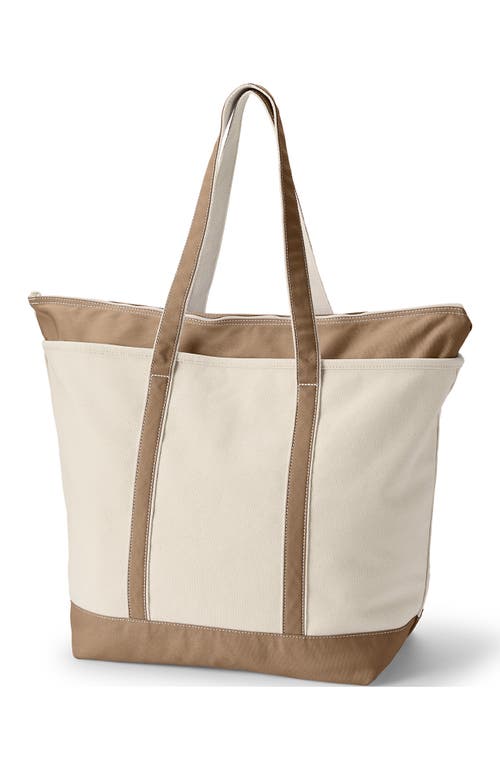 Lands' End Zip Top Canvas Tote Bag In Rich Camel/natural