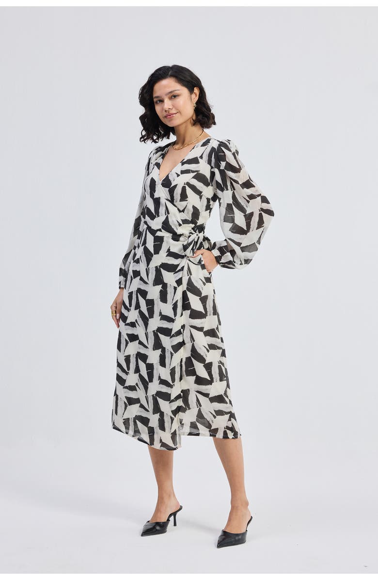 Reistor Midi Wrap Dress in Abstract Mosaic, Alternate, color, 