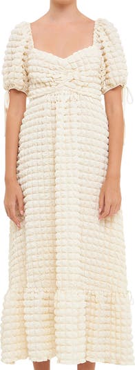 Texture Puff Sleeve Maxi Dress