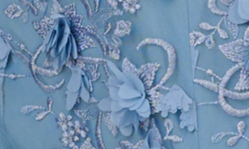 Aidan Mattox By Adrianna Papell Embroidered Mesh Trumpet Gown In Blue