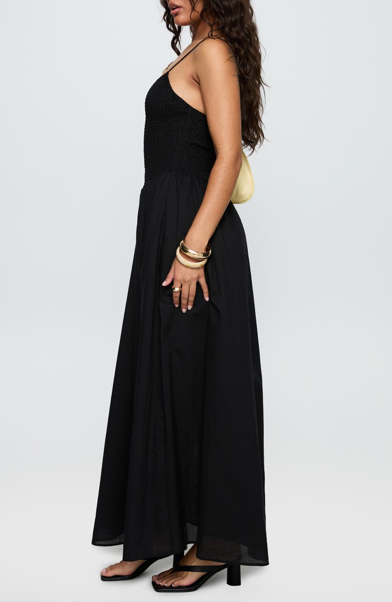 Princess Polly Carys Smock Bodice Cotton Maxi Dress, Alternate, color, Black