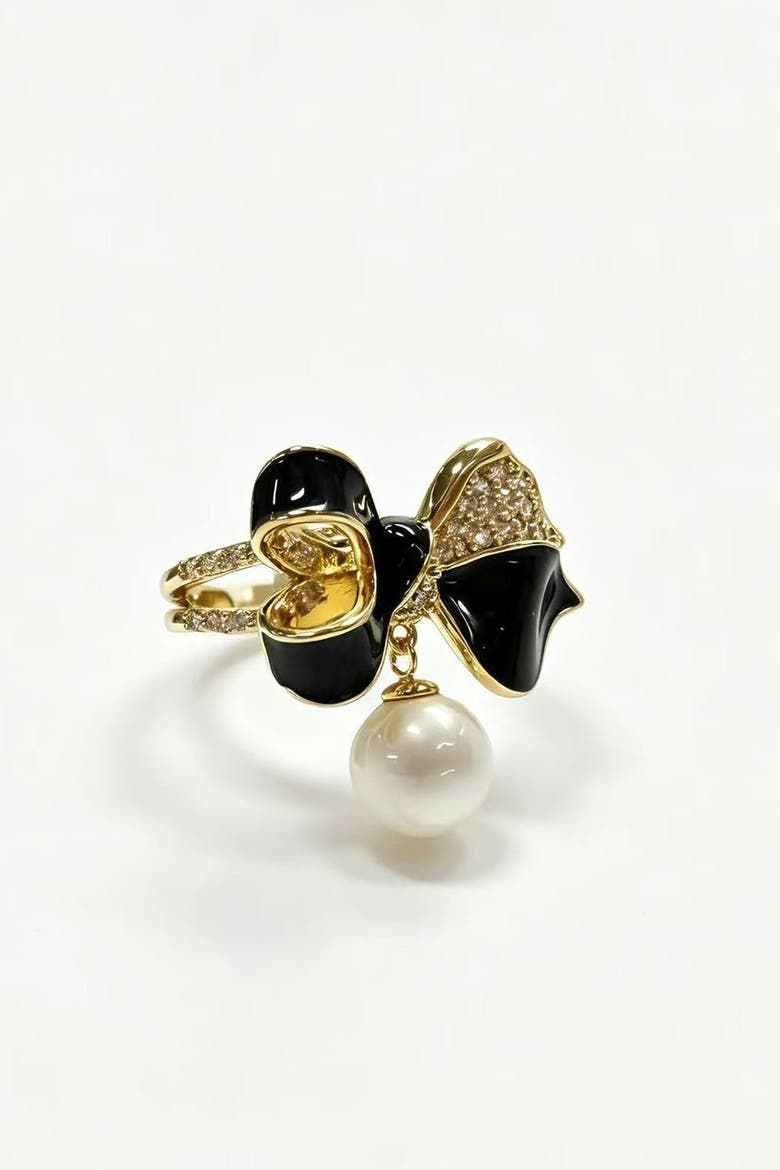 Butterfly Pearl Drop Ring, Main, color, Gold
