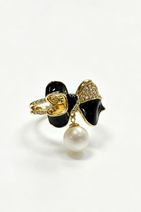 Butterfly Pearl Drop Ring