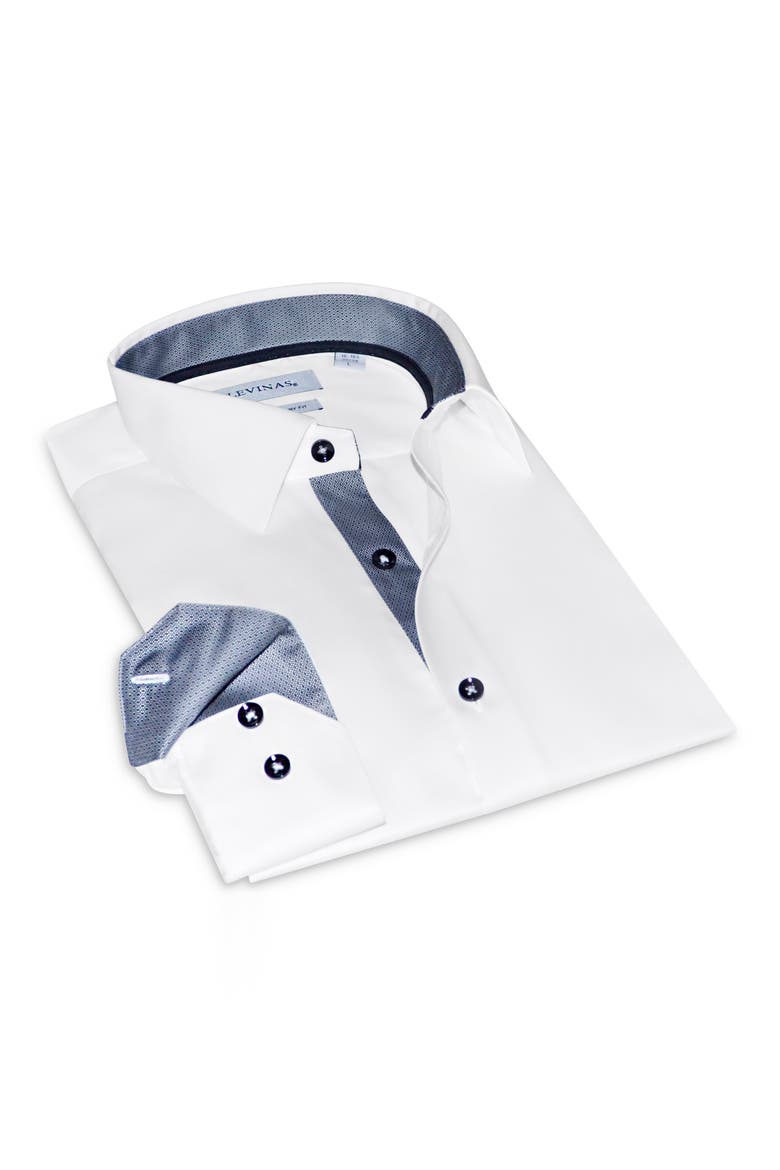 Contemporary Fit Solid Cotton Dress Shirt, Main, color, WHITE/BLACK