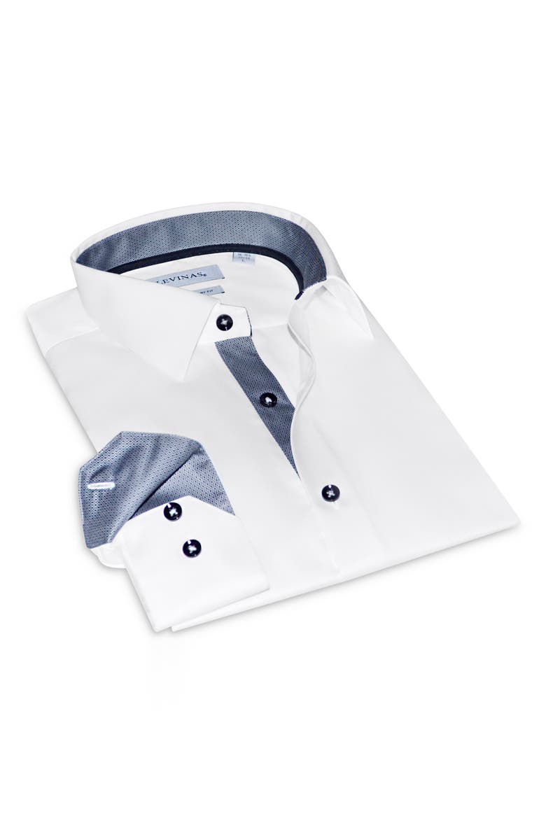 LEVINAS Contemporary Fit Solid Cotton Dress Shirt, Main, color, White/Black