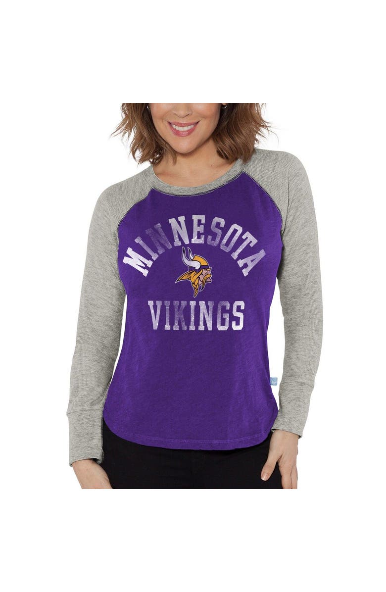 G-III 4HER BY CARL BANKS Women's G-III 4Her by Carl Banks Purple/Heather Gray Minnesota Vikings Waffle Knit Raglan Long Sleeve T-Shirt, Main, color, Purple