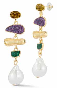 SPHERA MILANO Faux Pearl Glitter Station Drop Earrings