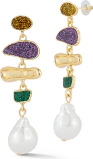 SPHERA MILANO Faux Pearl Glitter Station Drop Earrings