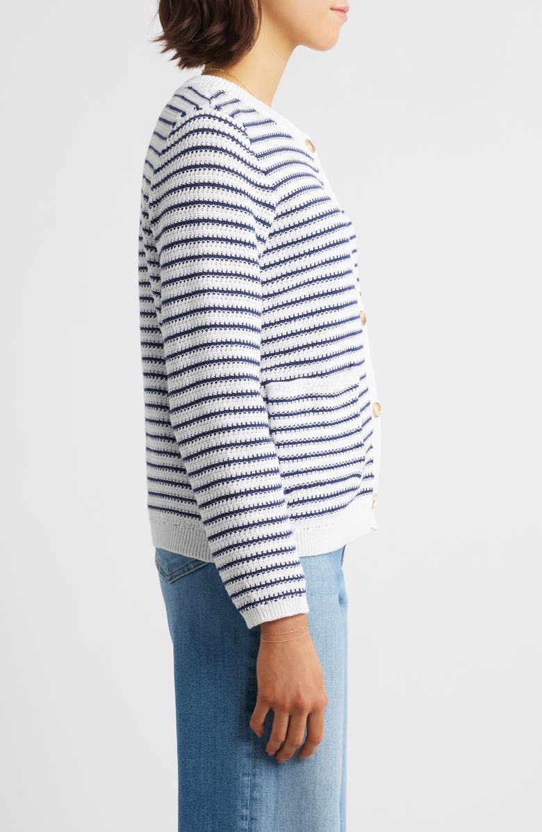 beachlunchlounge Piera Stripe Cardigan, Alternate, color, Navy/White Linen