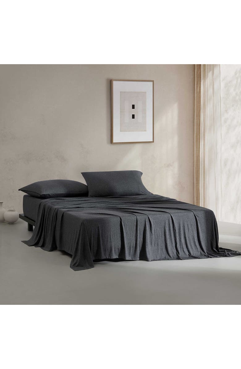 Calvin Klein Mélange Cotton Blend Jersey Sheet Set, Alternate, color, Grey