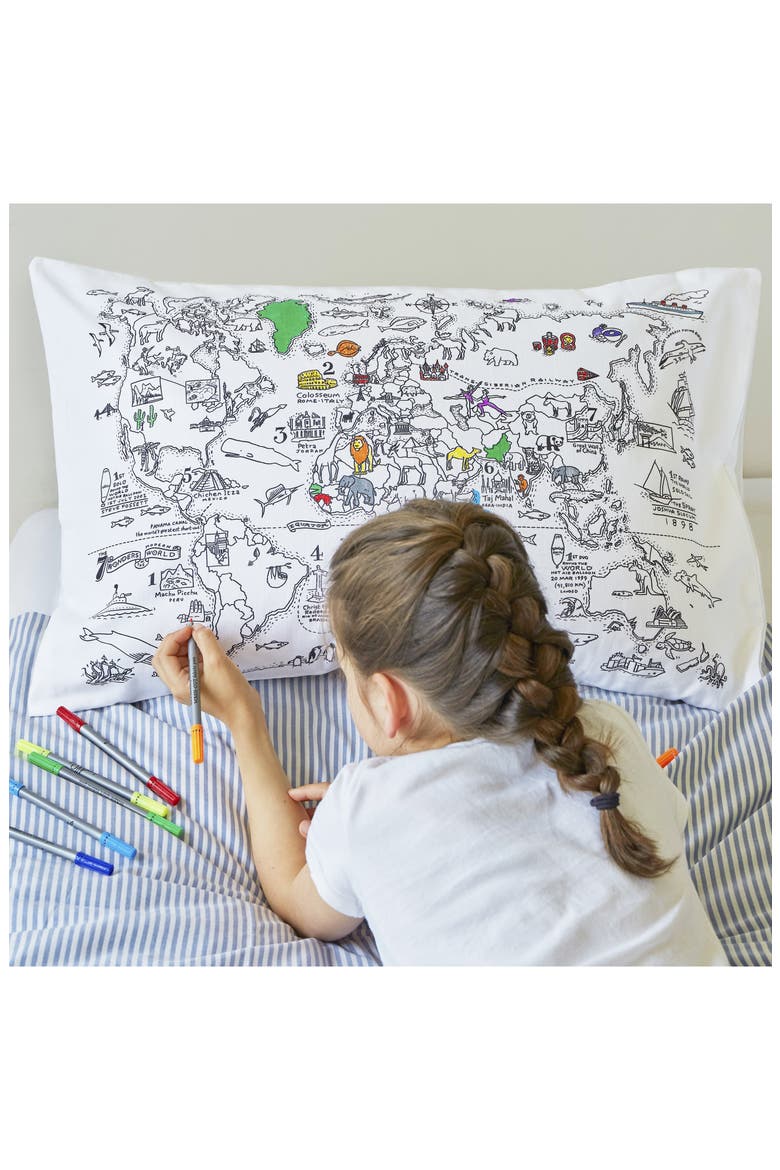 Color Your Own Pillowcase World Map, Alternate, color, White