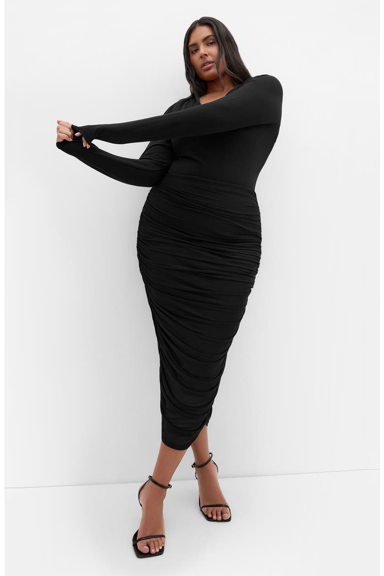 Anastasia Ruched Midi Skirt, Alternate, color, BLACK