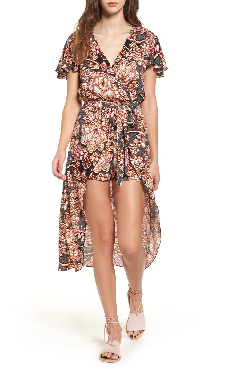 Love, Fire Surplice Maxi Romper, Main, color, 