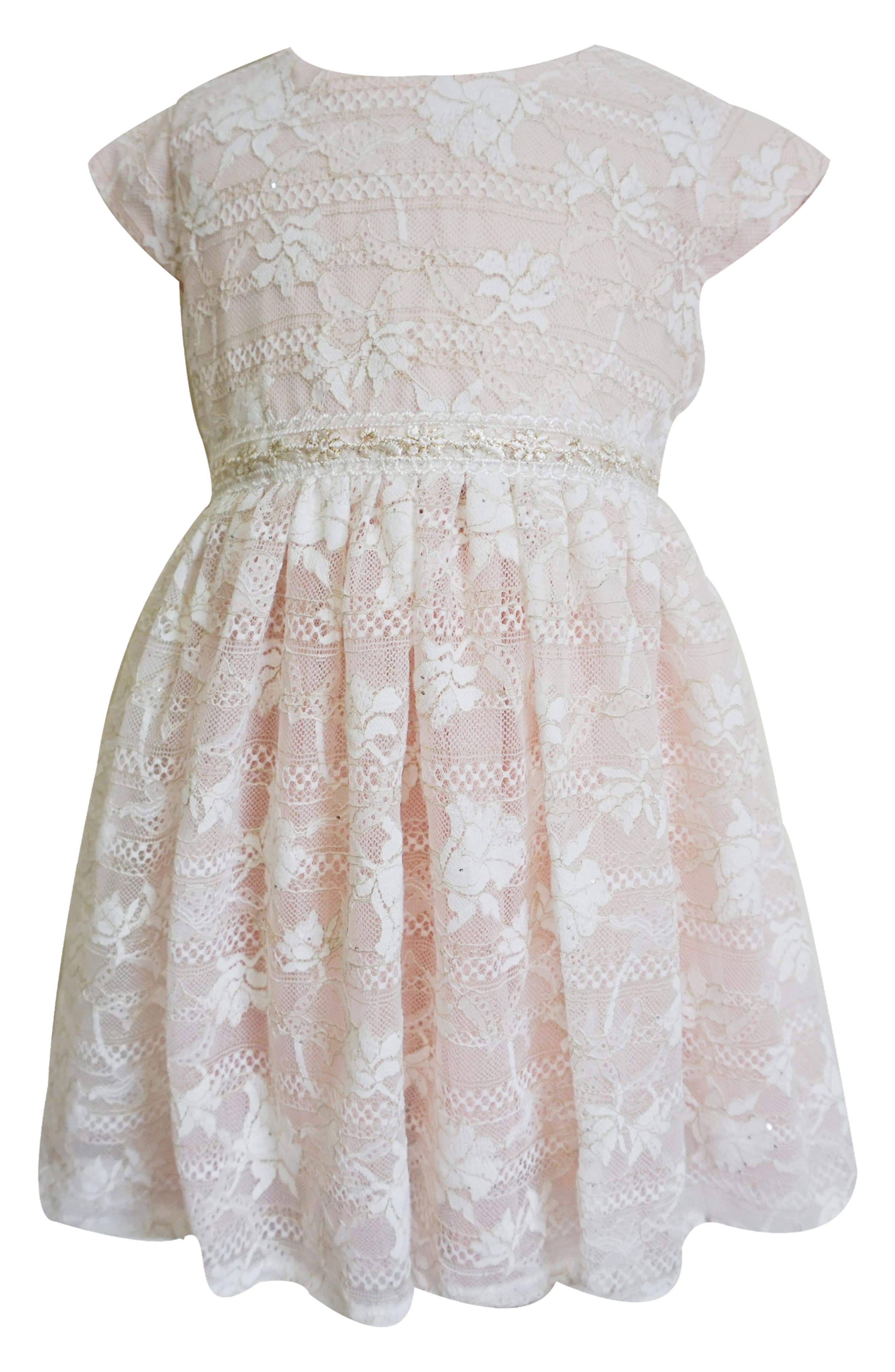 Popatu Cap Sleeve Floral Overlay Dress