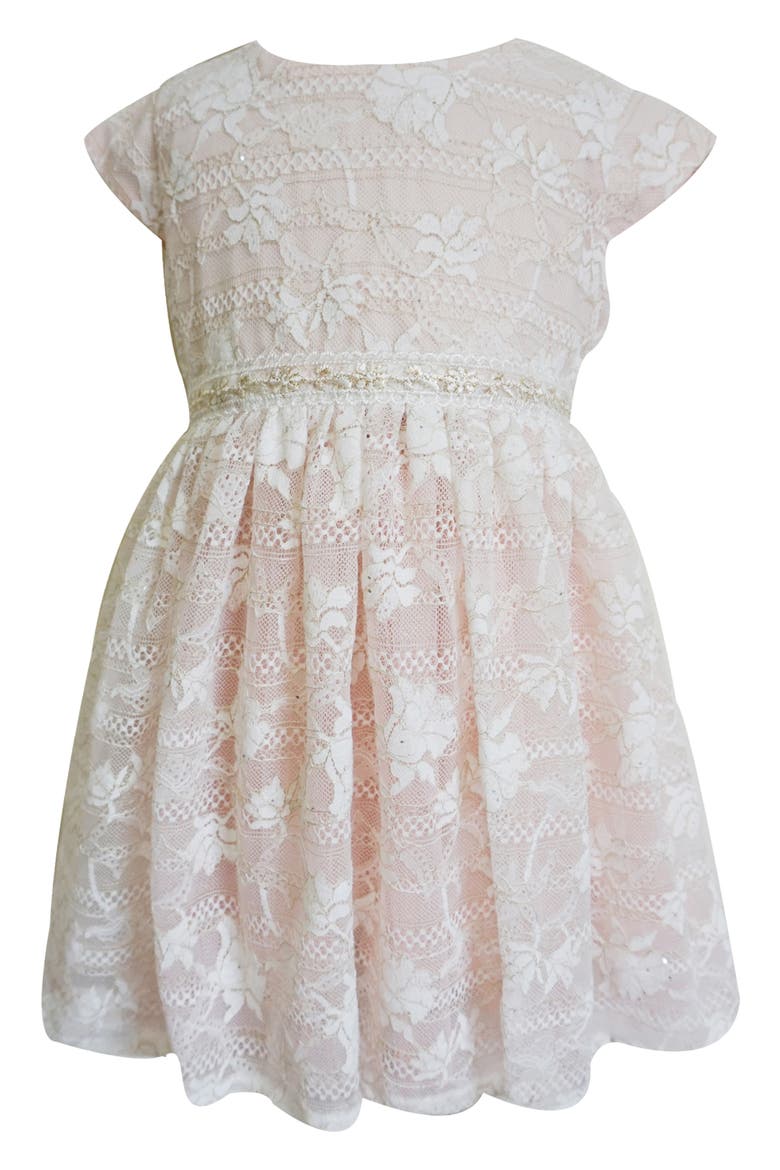 Cap Sleeve Floral Overlay Dress, Main, color, PEACH