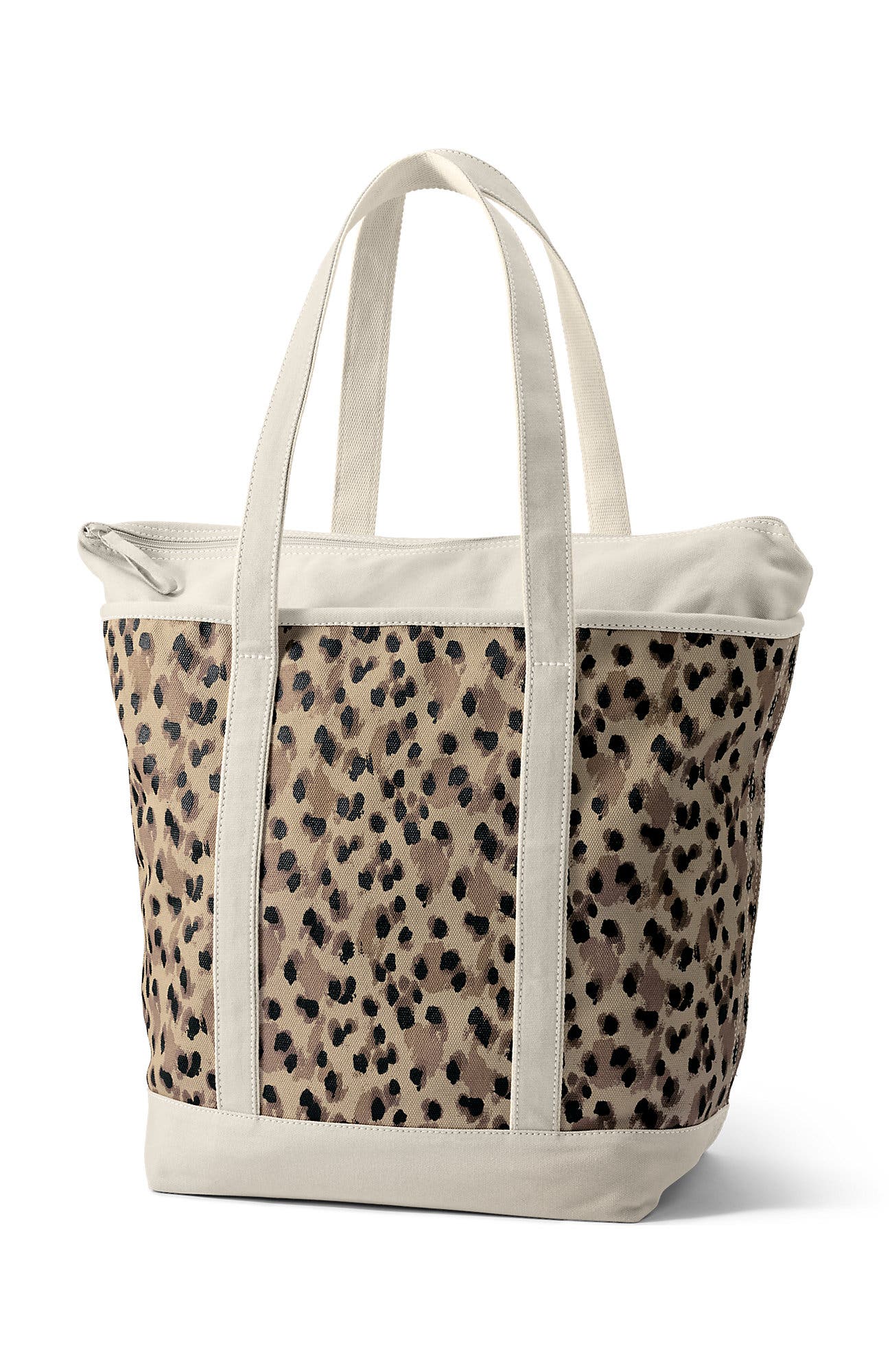 Zip Top Long Handle Canvas Tote Bag, Alternate, color, Warm Almond Animal Spots