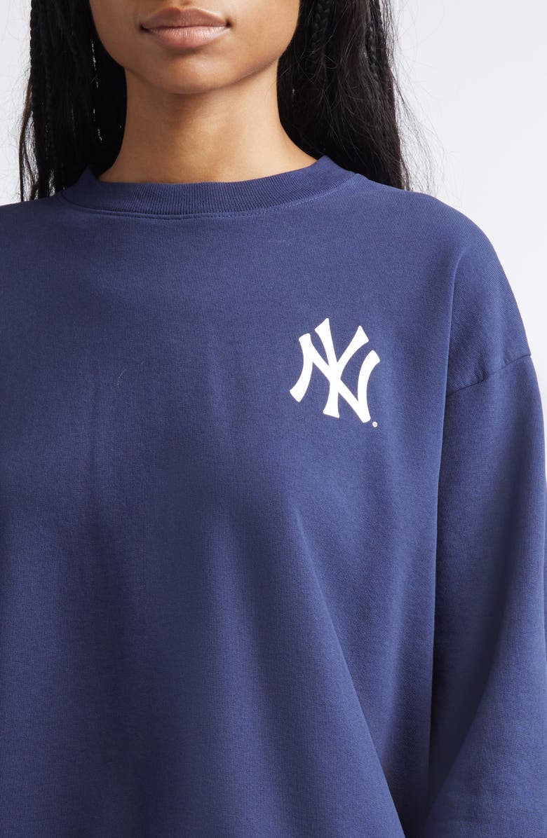 Sporty & Rich Yankees Serif Crewneck Sweatshirt, Alternate, color, Dark Navy