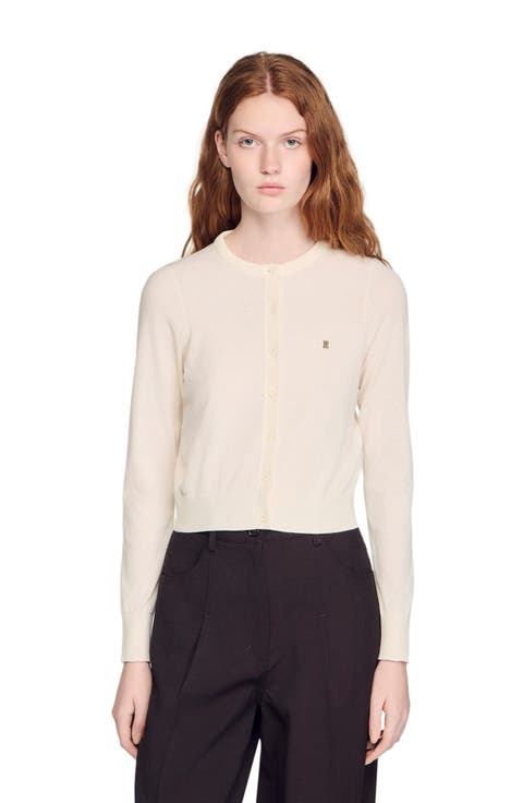 Padded round neck cropped cardigan