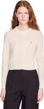 SANDRO Cropped padded round neck cardigan