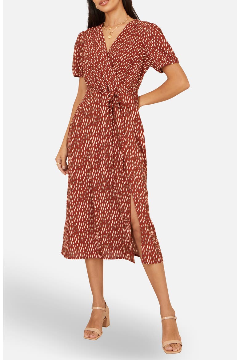Spot Wrap Midi Dress, Alternate, color, Brown