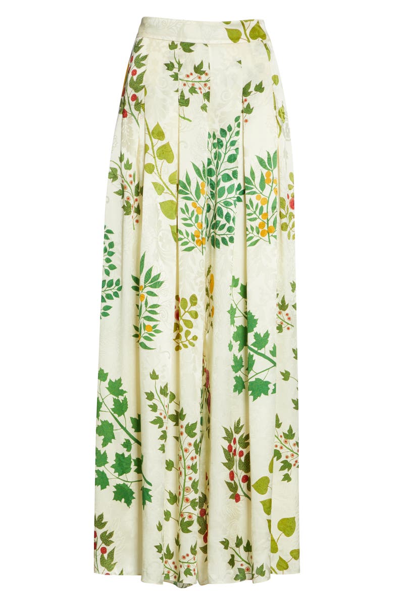 Oscar de la Renta Botanical Branches Wide Leg Silk Jacquard Pants, Alternate, color, 