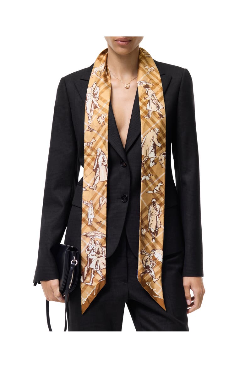 Skinny Check Mates Silk Scarf, Alternate, color, Finch beige