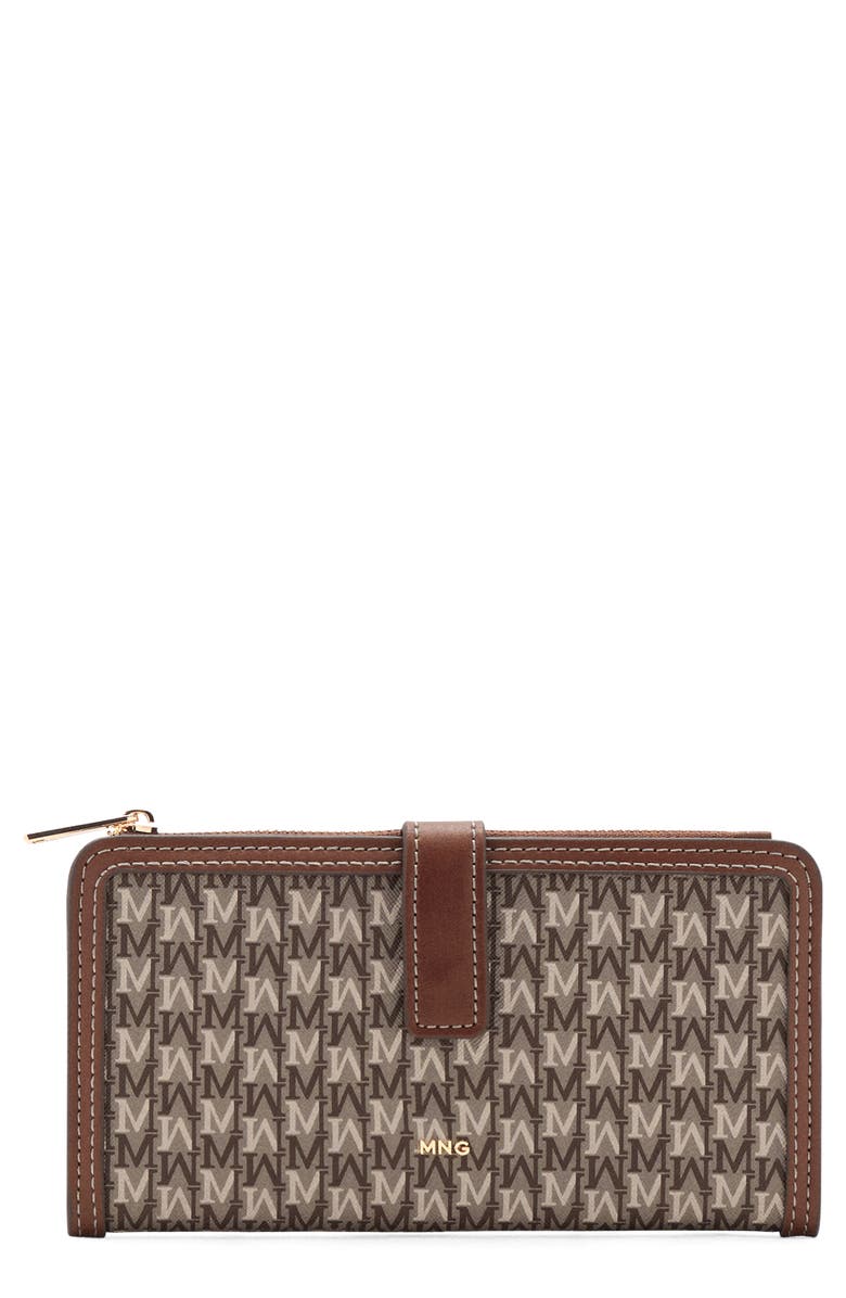 MANGO Large Logo Jacquard Wallet, Main, color, Leather
