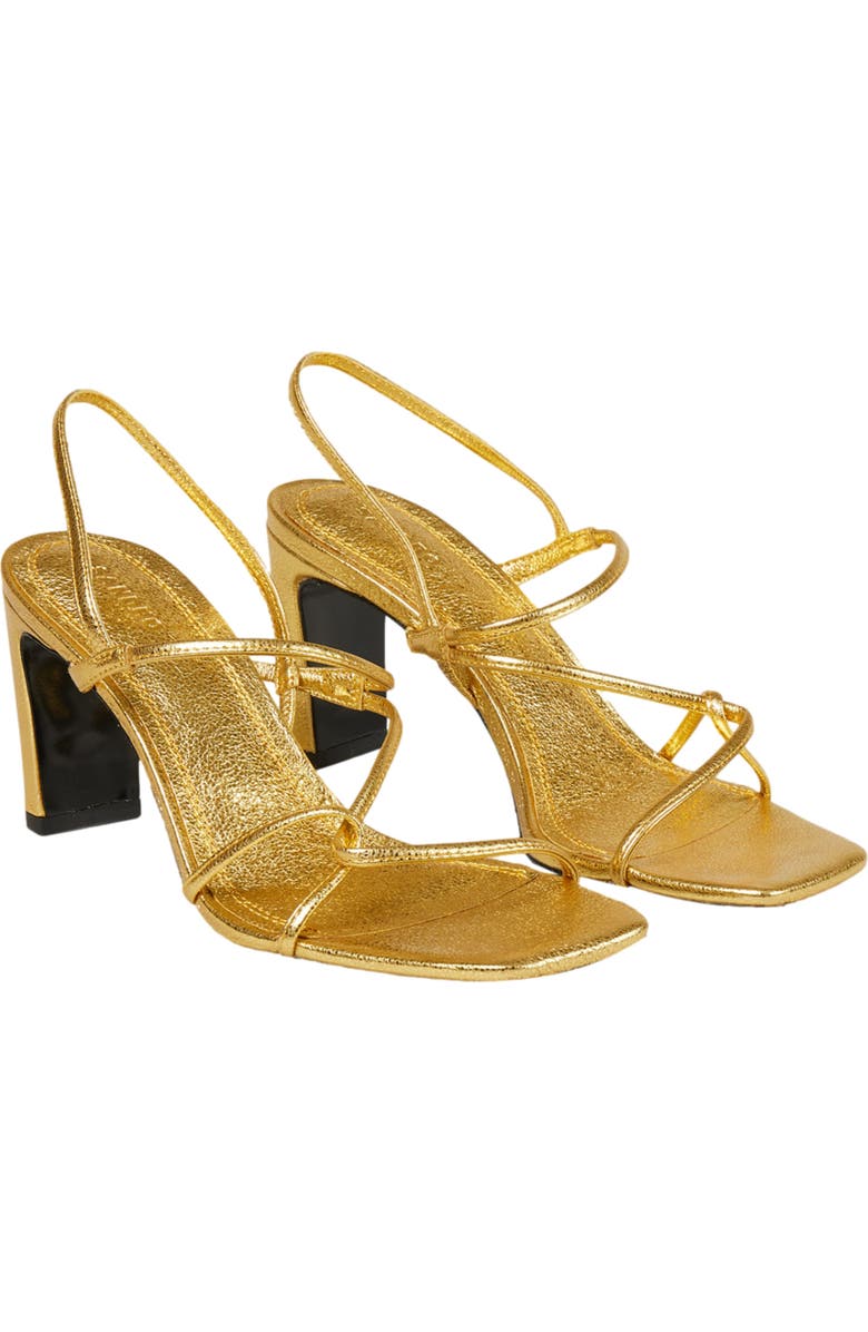 SANDRO Embossed leather sandals, Alternate, color, Gold