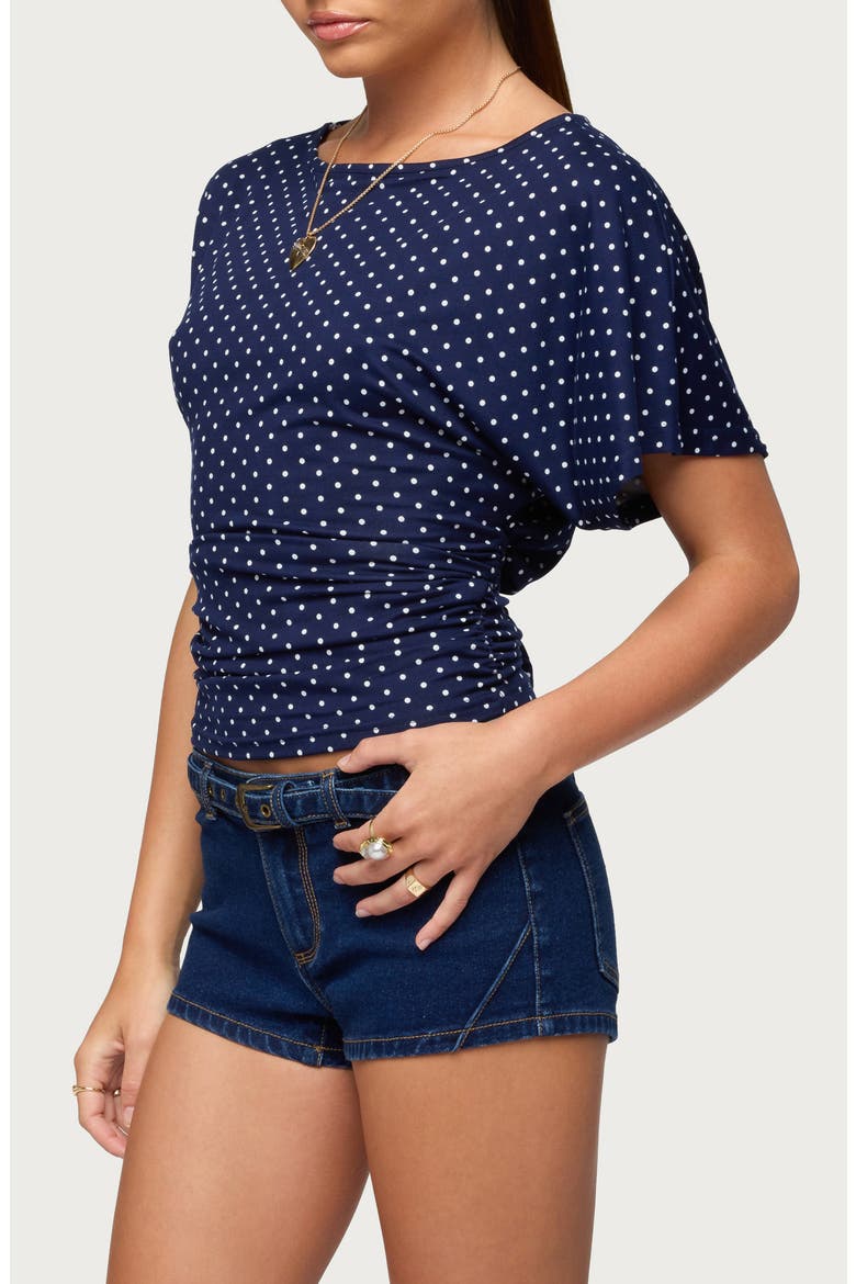 Abriana Polka Dot Ruched Waist Top, Alternate, color, NAVY-AND-WHITE