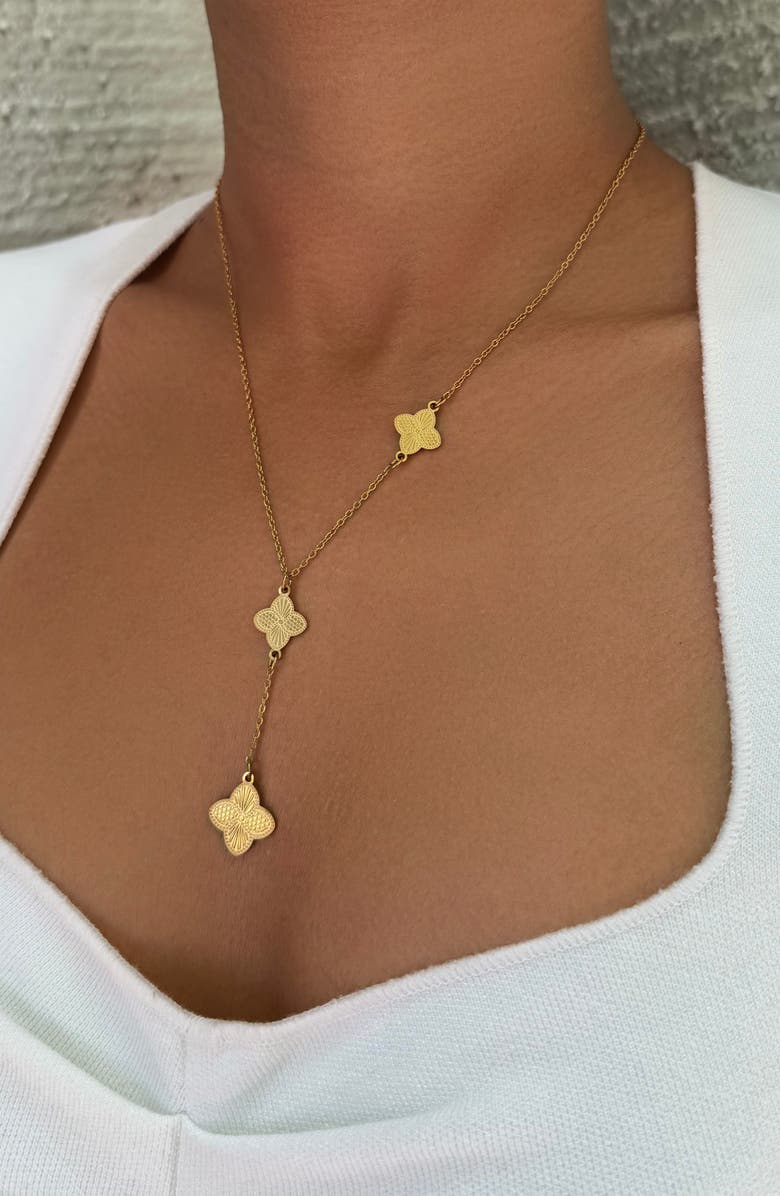 Adornia Clover Charm Y Necklace, Alternate, color, Gold