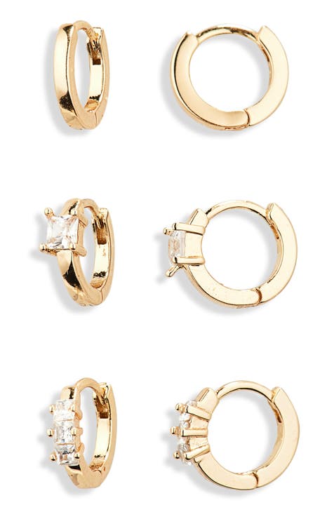 3-Pack CZ Assorted Huggie Hoop Earrings