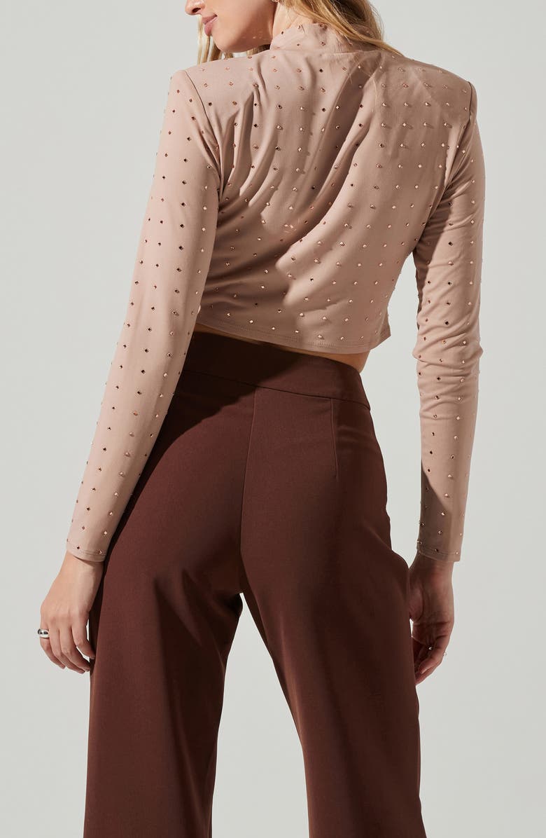 ASTR the Label Esther Studded Long Sleeve Crop Top, Alternate, color, Beige