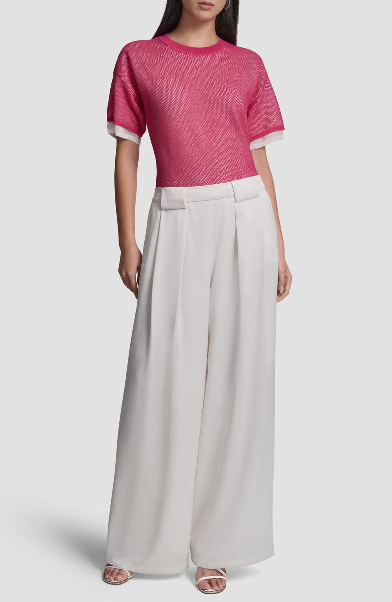 DKNY Pleat Wide Leg Satin Pants, Alternate, color, Ivory