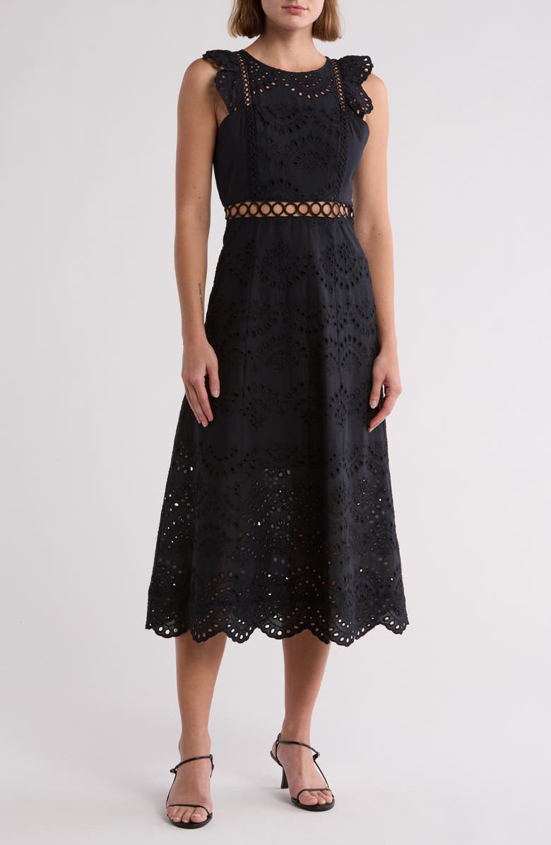 Sam Edelman Eyelet Fit & Flare Midi Dress, Main, color,