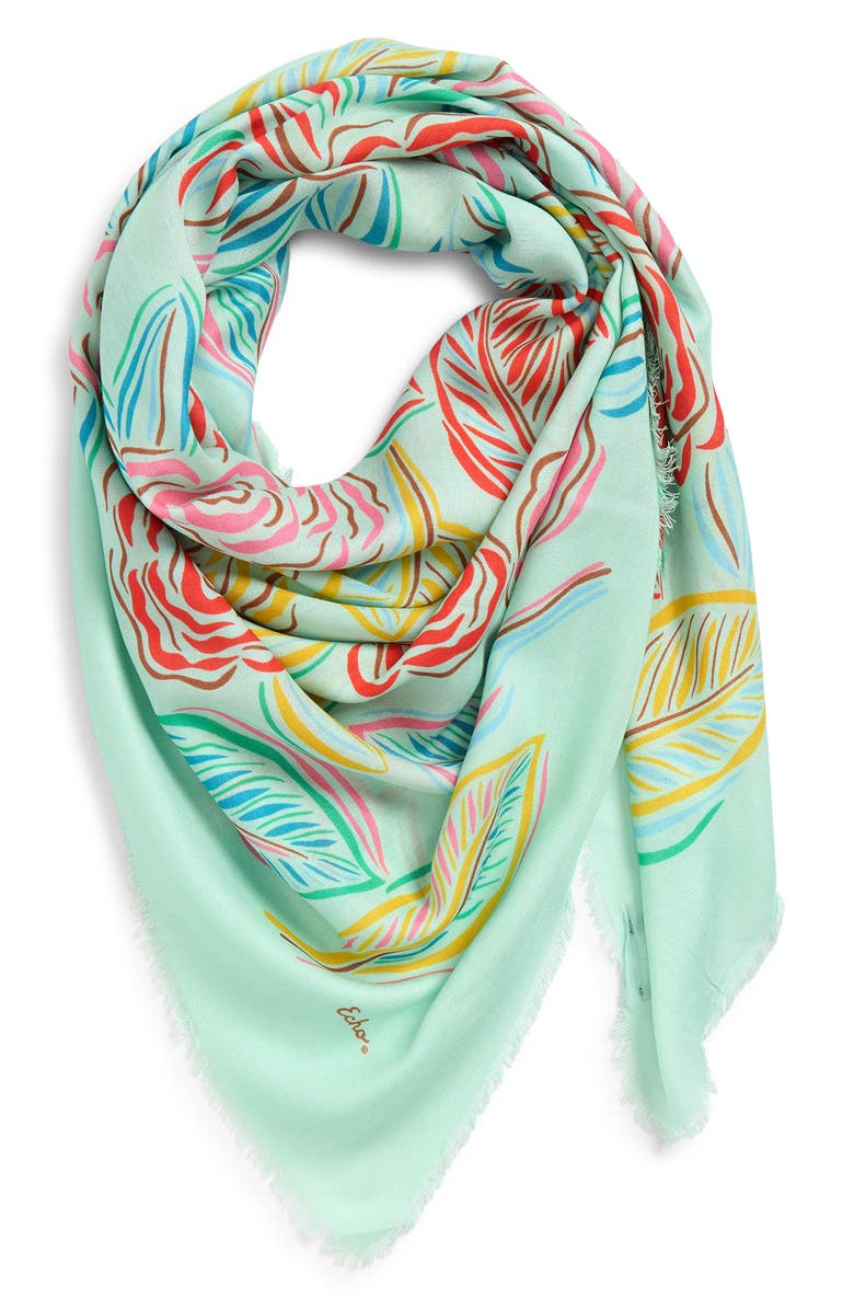 Echo Gestural Rose Print Square Scarf, Main, color, Multi