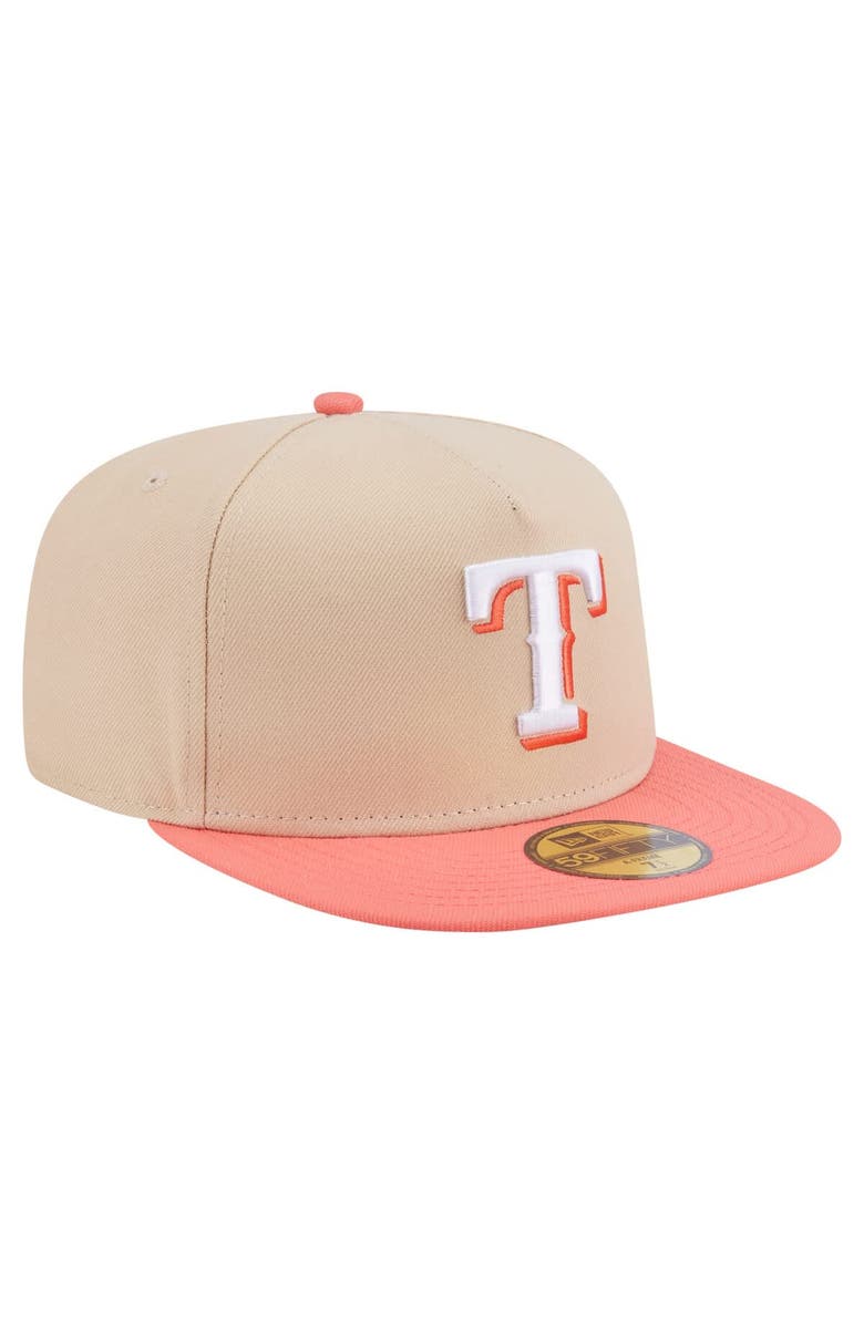 New Era Men's New Era Light Beige/Coral Texas Rangers Two-Tone Color Pack A-Frame 59FIFTY Fitted Hat, Alternate, color, Light Beige
