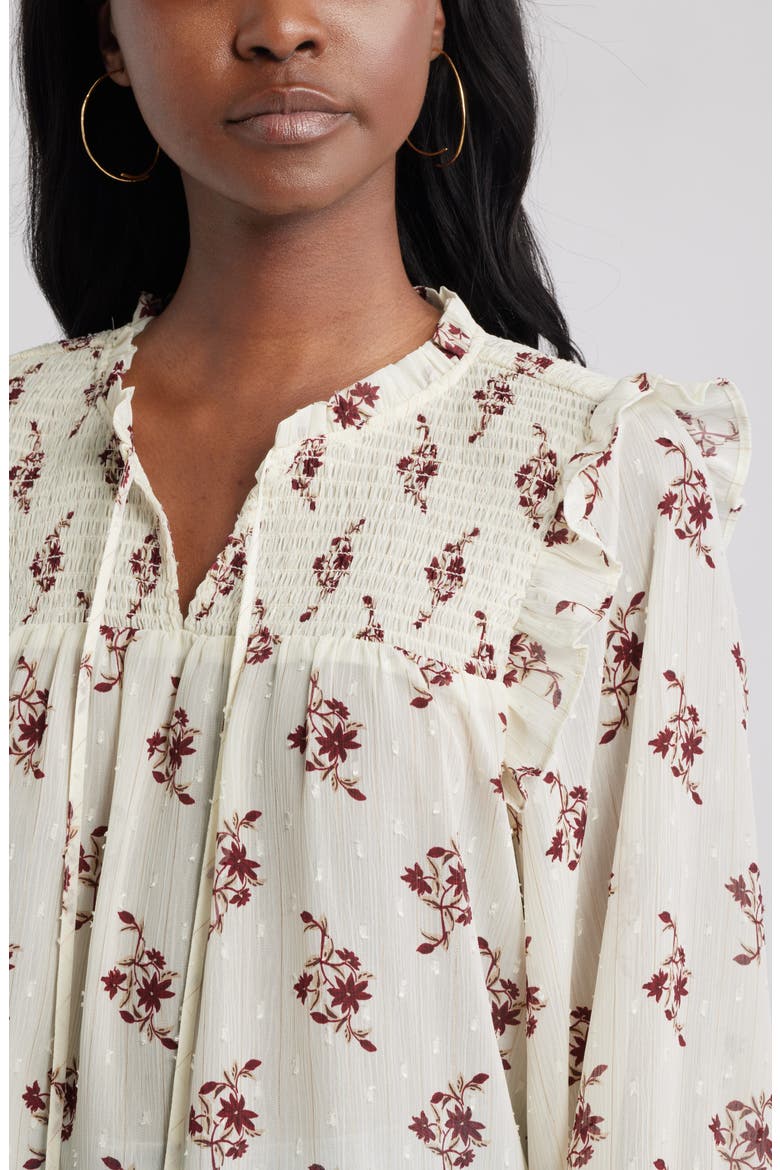 Smock Yoke Top, Alternate, color, IVORY- BURGUNDY BATIK FLORAL