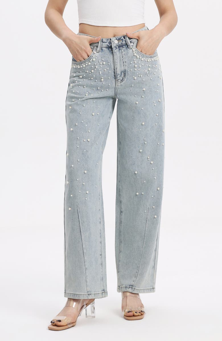 Bayeas Embellished High Waist Barrel Jeans, Alternate, color,