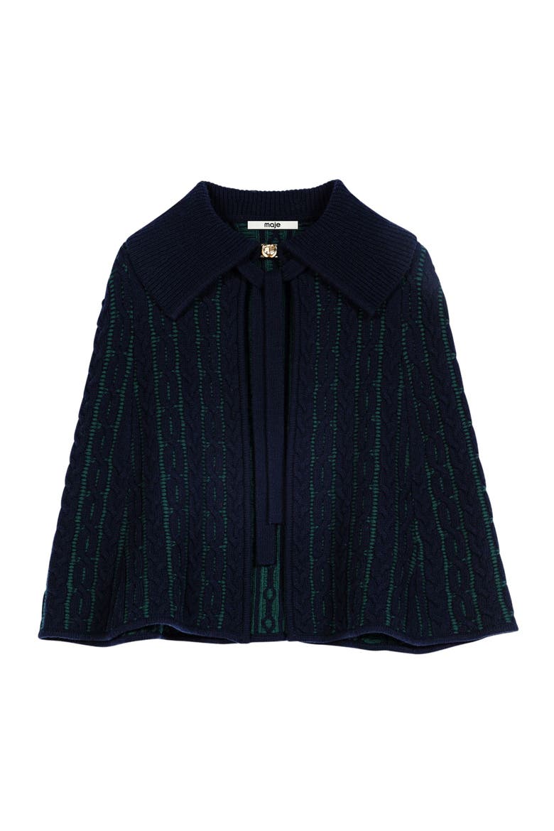 Cropped cape cardigan, Alternate, color, Navy/green