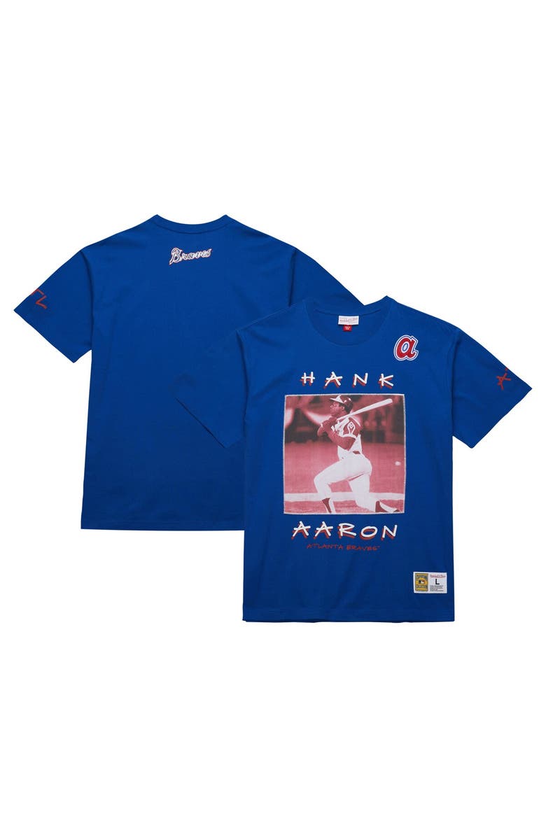 Mitchell & Ness Men's Mitchell & Ness Hank Aaron Royal Atlanta Braves Cooperstown Collection Heavyweight Premium Player Vintage Logo T-Shirt, Alternate, color,